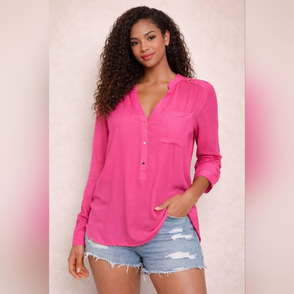 Zara | Vibrant Pink Button-Down Shirt, Size XS